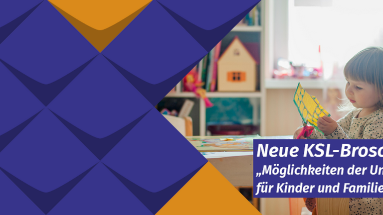 Foto eines Kindes eingebettet in ocker-farbige Kacheln des KSL Detmold. Auf dem Bild steht der Name der neuen Broschüre des KSL.Detmold: „Möglichkeiten der Unterstützung für Kinder und Familien kennen und nutzen - Wenn´s schwierig wird, steht Hilfe bereit"